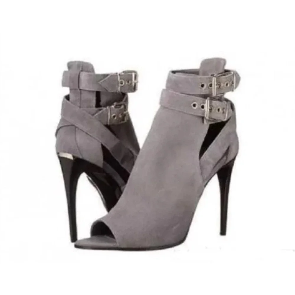 NEW Burberry Open Toe Strappy Gray Heeled Booties US 7.5 / EU 37.5 $995 - Picture 2 of 13